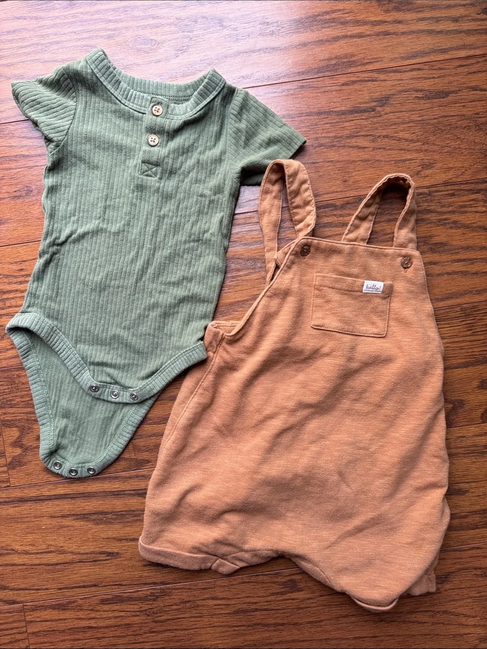 Neutral & Rust Baby Outfit Bundle — Green Romper + Plaid Top